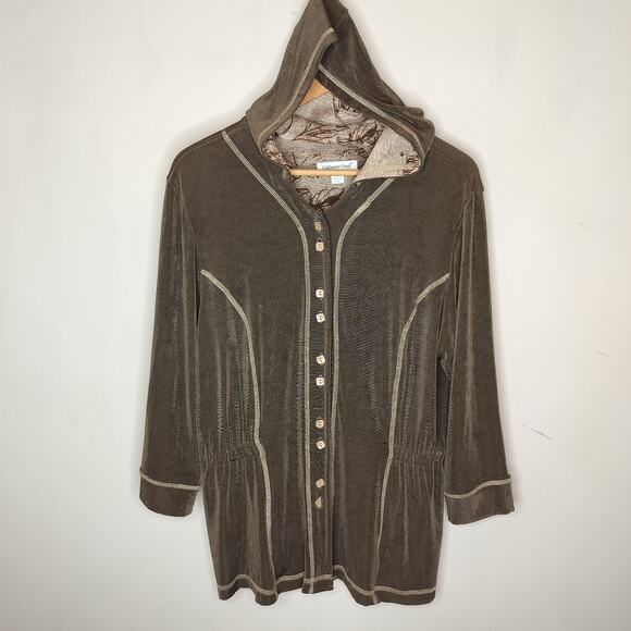 Coldwater Creek Hooded Jacket Stretchy Slinky Button Up Hoodie - Picture 1 of 9
